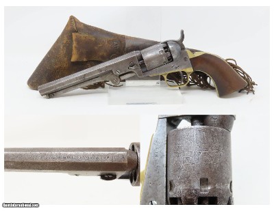 c1861 Antique COLT 1849 POCKET Revolver w/HOLSTER CIVIL WAR FRONTIER 6” w Stagecoach Robbery Holdup Cylinder Scene