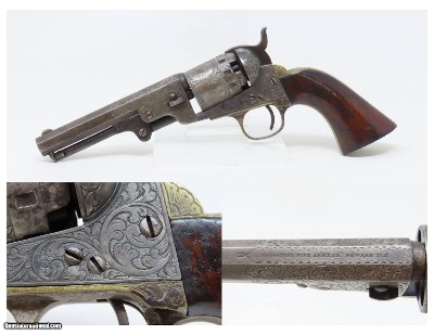 SCROLL ENGRAVED Antique MANHATTAN NAVY Revolver .36 CIVIL WAR c1862 With Multi-Panel ENGRAVED CYLINDER SCENE