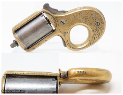 ENGRAVED Antique JAMES REID “My Friend” KNUCKLE DUSTER .22 Caliber REVOLVER 1870s Catskill, New York BRASS KNUCKLE PISTOL Combination