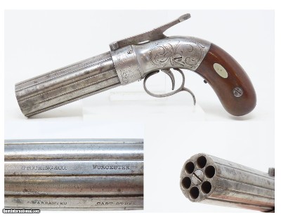 ANTEBELLUM Antique STOCKING & Co. .31 Percussion PEPPERBOX Point & Shoot
ENGRAVED Pre-CIVIL WAR Era 6-Shot BELLY GUN