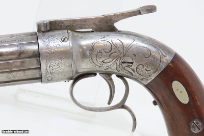 ANTEBELLUM Antique STOCKING & Co. .31 Percussion PEPPERBOX Point & ShootENGRAVED Pre-CIVIL WAR Era 6-Shot BELLY GUN - Image 4 of 18