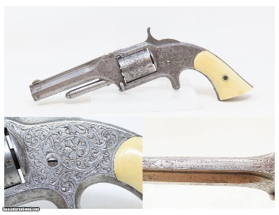 Scarce ENGRAVED IVORY Antique SMITH & WESSON No. 1 1/2 .32 Revolver WILD WEST Functional Art Made Circa 1868!
