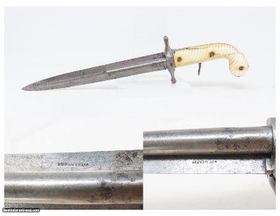 RARE Antique DUMOUTHIER Double Barrel Percussion KNIFE Pistol ANTIQUE IVORY PARIS Made SIDE by SIDE Pistol/Knife Combo