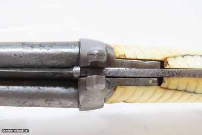 RARE Antique DUMOUTHIER Double Barrel Percussion KNIFE Pistol ANTIQUE IVORY PARIS Made SIDE by SIDE Pistol/Knife Combo - Image 7 of 19