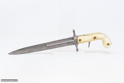 RARE Antique DUMOUTHIER Double Barrel Percussion KNIFE Pistol ANTIQUE IVORY PARIS Made SIDE by SIDE Pistol/Knife Combo - Image 2 of 19