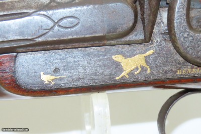 ENGRAVED GOLD INLAID Antique RENKIN BROTHERS Side x Side Percussion SHOTGUN Fine Twist Barrel Fowler c1850s - Image 6 of 24