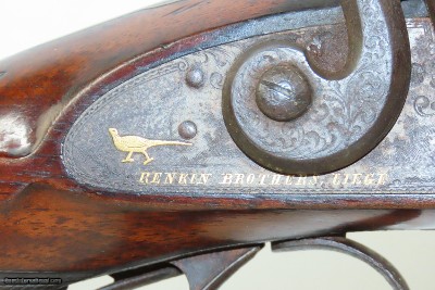 ENGRAVED GOLD INLAID Antique RENKIN BROTHERS Side x Side Percussion SHOTGUN Fine Twist Barrel Fowler c1850s - Image 18 of 24