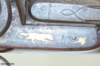 ENGRAVED GOLD INLAID Antique RENKIN BROTHERS Side x Side Percussion SHOTGUN Fine Twist Barrel Fowler c1850s - Image 17 of 24