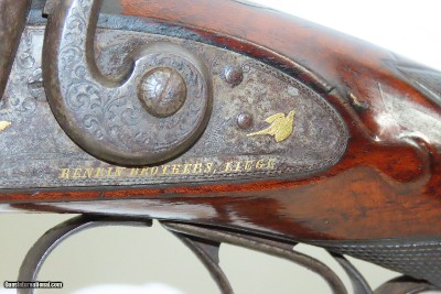 ENGRAVED GOLD INLAID Antique RENKIN BROTHERS Side x Side Percussion SHOTGUN Fine Twist Barrel Fowler c1850s - Image 7 of 24