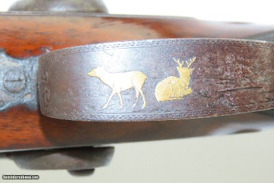 ENGRAVED GOLD INLAID Antique RENKIN BROTHERS Side x Side Percussion SHOTGUN Fine Twist Barrel Fowler c1850s - Image 8 of 24
