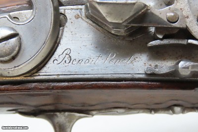 BENOIT PENET French Antique FLINTLOCK .64 Martial Pistol Engraved & Carved18th Century from St. Etienne Gunmaker! - Image 6 of 19