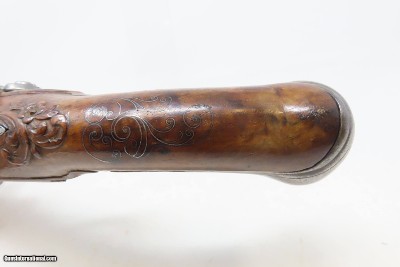 BENOIT PENET French Antique FLINTLOCK .64 Martial Pistol Engraved & Carved18th Century from St. Etienne Gunmaker! - Image 9 of 19