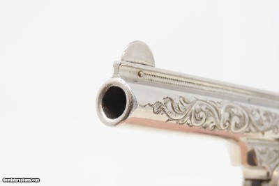 Nice ENGRAVED Antique SMITH & WESSON .32 DA Revolver NICKEL w/PEARL GRIP Mid-1890s 4th Model Self Defense Revolver - Image 10 of 18
