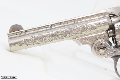 Nice ENGRAVED Antique SMITH & WESSON .32 DA Revolver NICKEL w/PEARL GRIP Mid-1890s 4th Model Self Defense Revolver - Image 5 of 18