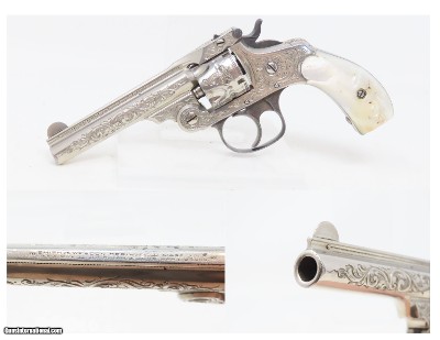 Nice ENGRAVED Antique SMITH & WESSON .32 DA Revolver NICKEL w/PEARL GRIP Mid-1890s 4th Model Self Defense Revolver