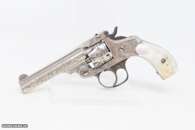 Nice ENGRAVED Antique SMITH & WESSON .32 DA Revolver NICKEL w/PEARL GRIP Mid-1890s 4th Model Self Defense Revolver - Image 2 of 18