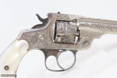 Nice ENGRAVED Antique SMITH & WESSON .32 DA Revolver NICKEL w/PEARL GRIP Mid-1890s 4th Model Self Defense Revolver - Image 17 of 18
