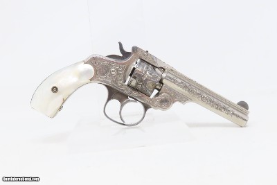 Nice ENGRAVED Antique SMITH & WESSON .32 DA Revolver NICKEL w/PEARL GRIP Mid-1890s 4th Model Self Defense Revolver - Image 15 of 18