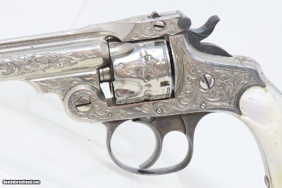 Nice ENGRAVED Antique SMITH & WESSON .32 DA Revolver NICKEL w/PEARL GRIP Mid-1890s 4th Model Self Defense Revolver - Image 4 of 18