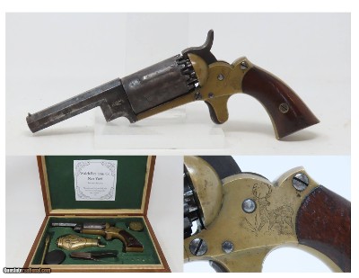 CASED Rare NEW HAVEN ARMS WALCH 10-Shot SUPERPOSED LOAD Percussion Revolver Antique Early 1860s BRASS FRAME w/ACCESSORIES