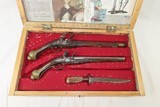 BOXED SET of Antique FLINTLOCK PISTOLS with a REVOLUTIONARY WAR THEME Two Ornate Pistols with a Stag Handled Knife - 4 of 25