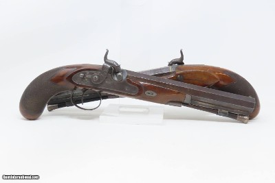 BRACE of Antique WOOD & SON Percussion DUELING PISTOLS .60 British DUELERSBeautiful MATCHED PAIR of ENGRAVED DUELERS - Image 2 of 25