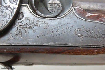 BRACE of Antique WOOD & SON Percussion DUELING PISTOLS .60 British DUELERSBeautiful MATCHED PAIR of ENGRAVED DUELERS - Image 7 of 25