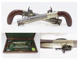 CASED BRACE of ENGRAVED GERMAN SILVER PISTOLS by BOLTON British .45 Antique Mid-19th Century Gentleman’s Sidearms Dueling - 1 of 25