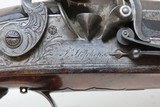 ENGRAVED BRACE of STEPHENS FLINTLOCK Pistols DUELING OFFICER LONDON Antique Gold, Silver, Platinum Large Bore - 7 of 25