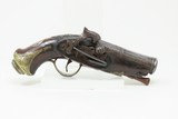 SPANISH PATILLA MIQUELET Pistol w Belt Hook & Bust Décor .69 cal
Engraved Early-19th Century Carved Miquelet Conversion Pistol - 2 of 16