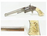 ENGRAVED CIVIL WAR Antique SMITH & WESSON No 2 Old Army CAPTAIN INSCRIPTION CARVED IVORY with EAGLE & “LIBERTY”