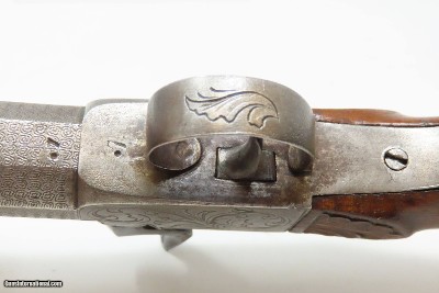 BRACE of ENGRAVED BOXLOCK PISTOLS with SILVER WIRE Inlaid Stocks AntiqueMid-1800s Personal Defense Arms - Image 12 of 25