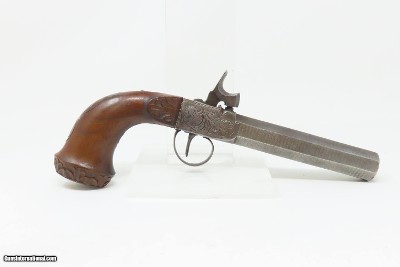 BRACE of ENGRAVED BOXLOCK PISTOLS with SILVER WIRE Inlaid Stocks AntiqueMid-1800s Personal Defense Arms - Image 14 of 25