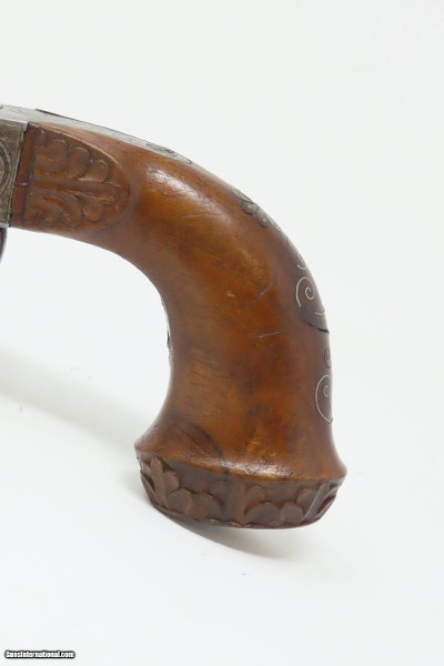 BRACE of ENGRAVED BOXLOCK PISTOLS with SILVER WIRE Inlaid Stocks AntiqueMid-1800s Personal Defense Arms - Image 4 of 25