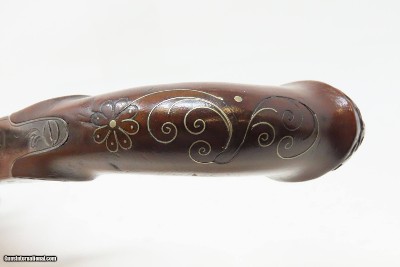 BRACE of ENGRAVED BOXLOCK PISTOLS with SILVER WIRE Inlaid Stocks AntiqueMid-1800s Personal Defense Arms - Image 22 of 25