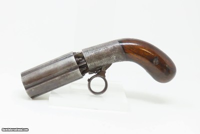 ENGRAVED Antique J.R. COOPER’S Patent 6-Shot BRITISH Percussion PEPPERBOX1850s RING TRIGGER 6-Shot UNDERHAMMER Pistol - Image 2 of 18