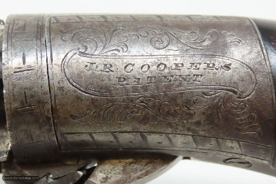 ENGRAVED Antique J.R. COOPER’S Patent 6-Shot BRITISH Percussion PEPPERBOX1850s RING TRIGGER 6-Shot UNDERHAMMER Pistol - Image 6 of 18
