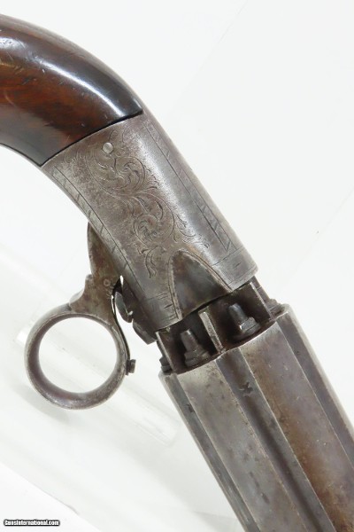 ENGRAVED Antique J.R. COOPER’S Patent 6-Shot BRITISH Percussion PEPPERBOX1850s RING TRIGGER 6-Shot UNDERHAMMER Pistol - Image 17 of 18