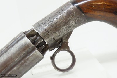 ENGRAVED Antique J.R. COOPER’S Patent 6-Shot BRITISH Percussion PEPPERBOX1850s RING TRIGGER 6-Shot UNDERHAMMER Pistol - Image 4 of 18