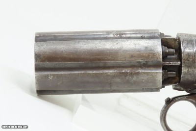 ENGRAVED Antique J.R. COOPER’S Patent 6-Shot BRITISH Percussion PEPPERBOX1850s RING TRIGGER 6-Shot UNDERHAMMER Pistol - Image 5 of 18