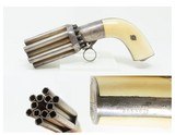 ENGRAVED SILVER-PLATED IVORY 12-SHOT Antique MARIETTE BREVETTE PEPPERBOXBeautiful, High Quality Early Revolver - 1 of 18