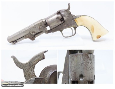 GUSTAVE YOUNG FACTORY ENGRAVED Antique COLT Model 1849 .31 Caliber Revolver With Nickel Finish & IVORY GRIP