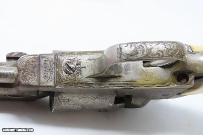 GUSTAVE YOUNG FACTORY ENGRAVED Antique COLT Model 1849 .31 Caliber Revolver With Nickel Finish & IVORY GRIP - Image 14 of 19