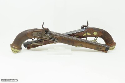 Antique PAIR of SILVER INLAID Germanic KUCHENREUTER Perc Conversion Pistols Early 1800s BRACE of Fascinating INLAID PISTOLS - Image 2 of 25
