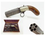 CASED & Engraved J.R. COOPER’S Patent BRITISH Antique Percussion PEPPERBOX
1850s 6-Shot UNDERHAMMER with ACCESSORIES