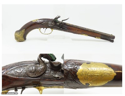 c1760s BAVARIAN JACOB KUCHENREUTER Flintlock Pistol Gold Engraving Carved Stock
Ratisbonne (Regensburg, Germany)