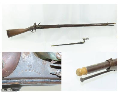 Antique M. T. WICKHAM U.S. M1816 FLINTLOCK Musket PHILADELPHIA, PA .69 cal
With SOCKET BAYONET, SHEATH