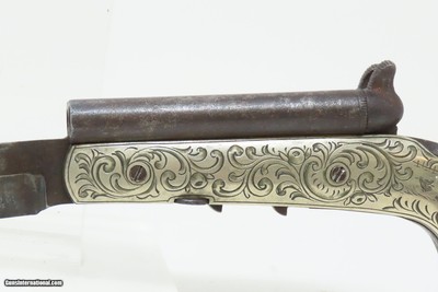 Mid-1800s ENGRAVED GERMAN SILVER DOUBLE BARREL KNIFE PISTOL .31 PercussionPistol/Knife Combo w/DAMASCUS BARRELS & FIXED BLADE - Image 13 of 16