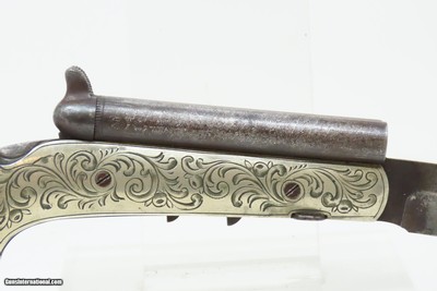 Mid-1800s ENGRAVED GERMAN SILVER DOUBLE BARREL KNIFE PISTOL .31 PercussionPistol/Knife Combo w/DAMASCUS BARRELS & FIXED BLADE - Image 10 of 16