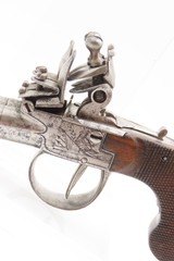 ENGRAVED Antique DOUBLE BARREL SxS European FLINTLOCK Pocket/Belt PistolFINE .34 Caliber SELF DEFENSE Belt / Pocket Pistol - 4 of 18